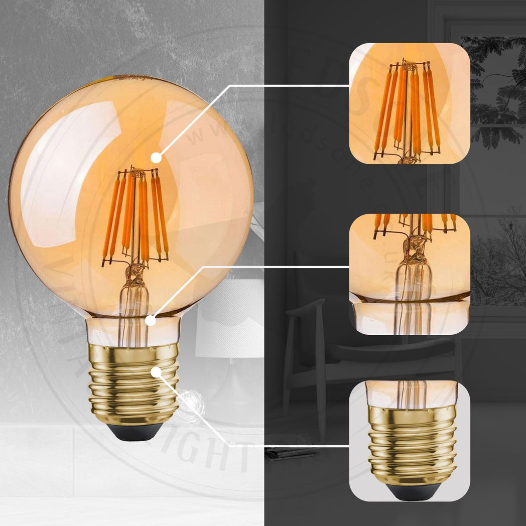 5 Pack of Vintage Globe Edison LED Light Bulb G95 8W, E27 Screw Bulb