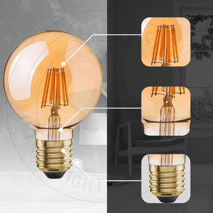 5 Pack of Vintage Globe Edison LED Light Bulb G95 8W, E27 Screw Bulb