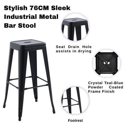 Modern and Contemporary 76CM Sleek Industrial Metal Bar Stool – Durable Sturdy Steel Frame with Comfortable Seat for Kitchen Islands, Home Bars, Cafes, and Restaurants (Black)