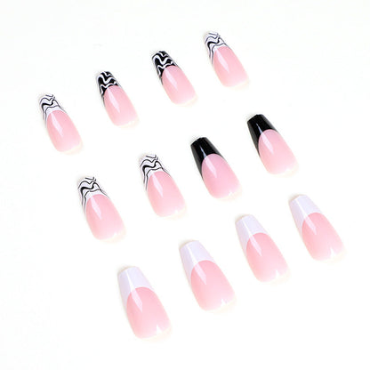 French Manicure Black And White Patchwork Nail Patch