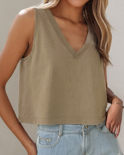 Women's Casual Loose-fitting Cropped Solid Color I-shaped Vest