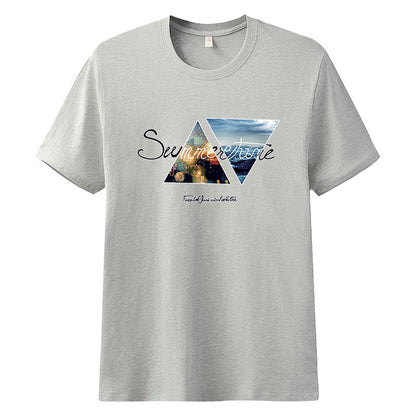 Loose trend half-sleeved white collar round neck T-shirt