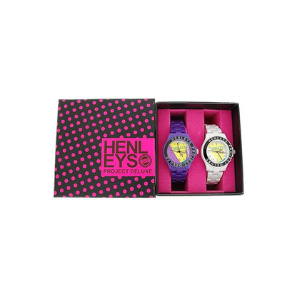 Henleys Project Deluxe Women's Set of 2 Funky Plastic Watch Purple-White SUMMERTWIN CLEARANCE NEEDS RE-BATTERY