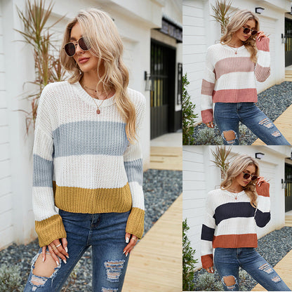 Women's Short Casual Striped Loose Pullover
