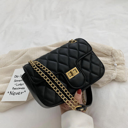 One-shoulder diamond chain crossbody all-match small square bag