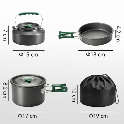 Outsunny Camping Cookware Set for 2-3 People, Ultralight Aluminium Camping Cooking Kit with Anti-Scald Handles, Grey