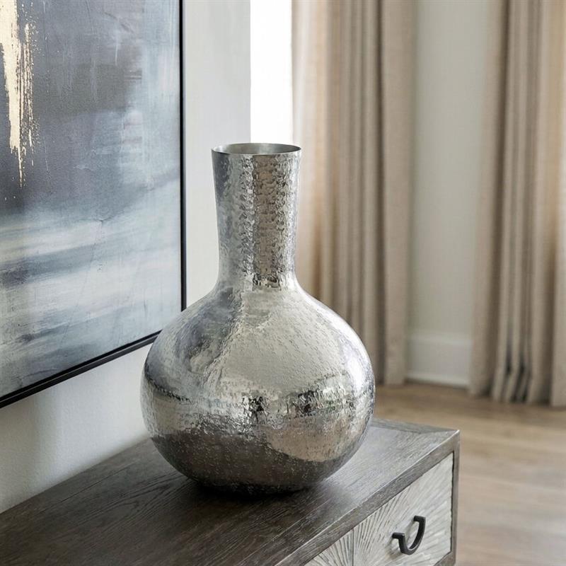 Silver Hammered Effect Bottle Vase | Safia