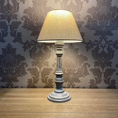 AcaciaHome Stylish & Elegant Tall Wooden Multicoloured Washed 38cm Table Lamp with Taupe Linen Shade – Energy-Efficient E27 Bulb with Shabby Chic Lighting for Bedroom, Living Room & Office