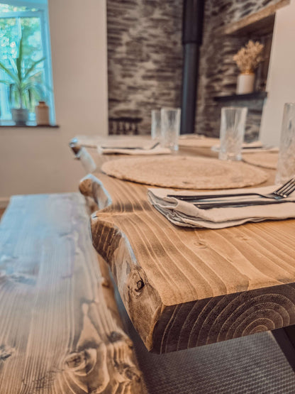 Live / Waney Edge Dining Table With X Cross Metal Legs