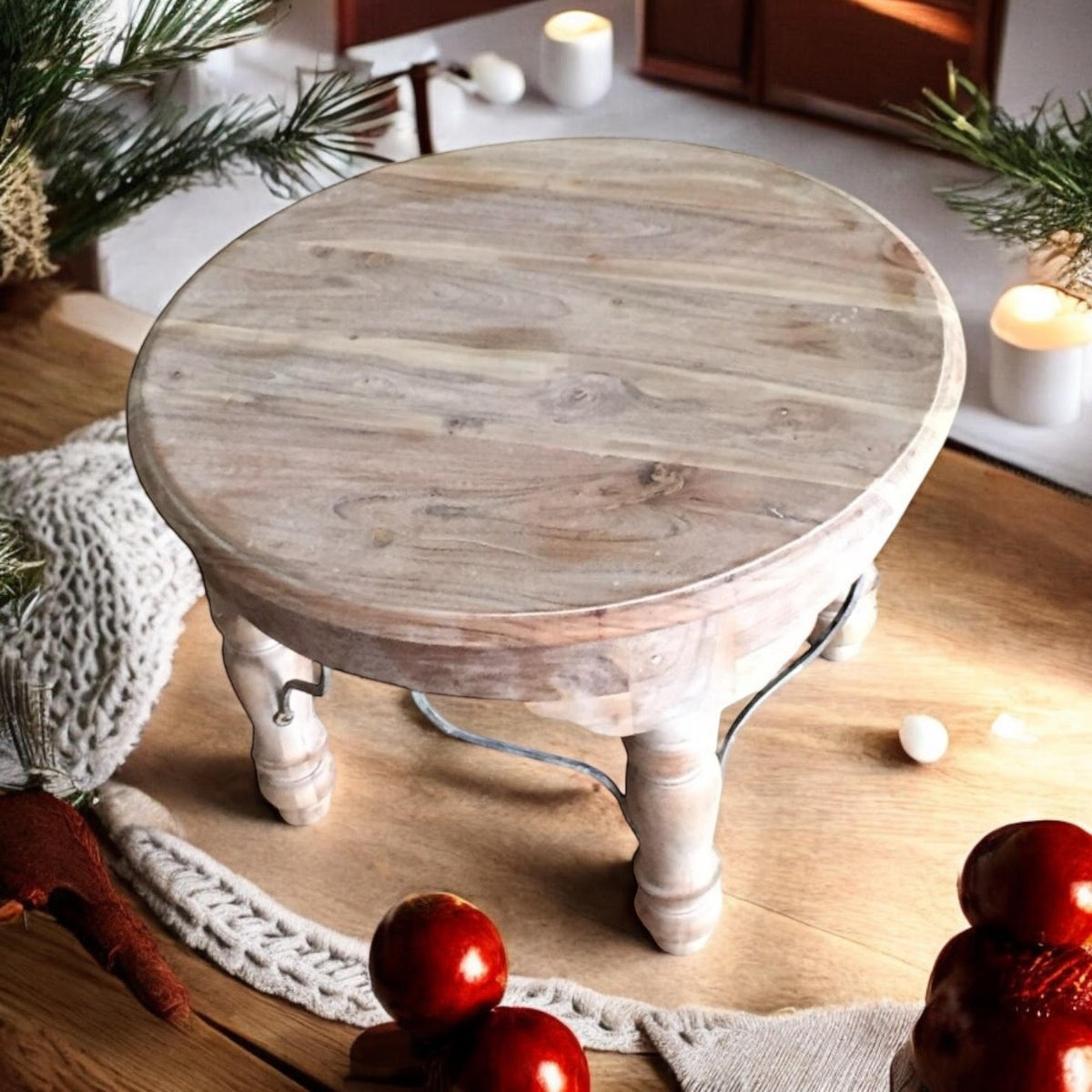 AcaciaHome Durable and Elegant Wooden Round Table - Classic Design, Sturdy Construction, Perfect for Dining, Living Room, or Kitchen Spaces - Adds Warmth and Style to Any Home Décor (Light brown)