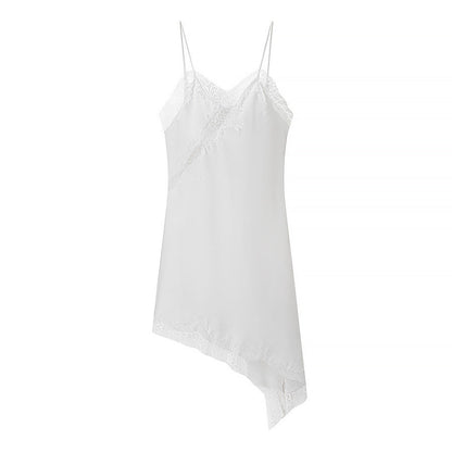 Silk Texture Sexy Lace Asymmetric Sling Dress