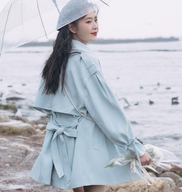 Women's Senior British Style Blue Trench Coat
