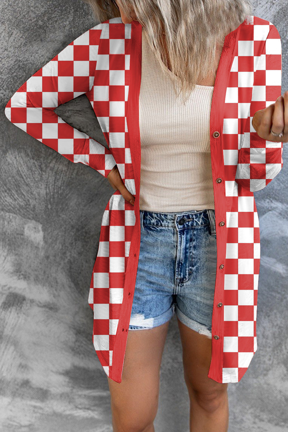 Women's Long Plaid Coat Loose Knitted Cardigan