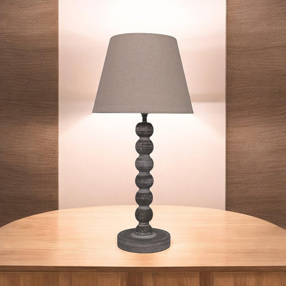 AcaciaHome Modern Tall Wooden Washed Table Lamp - Traditional Shabby Chic Design with Taupe Linen Shade, Wood Effect Finish for Living Rooms, Bedrooms, or Hallways Decor (42cm Dark Grey with Shade)