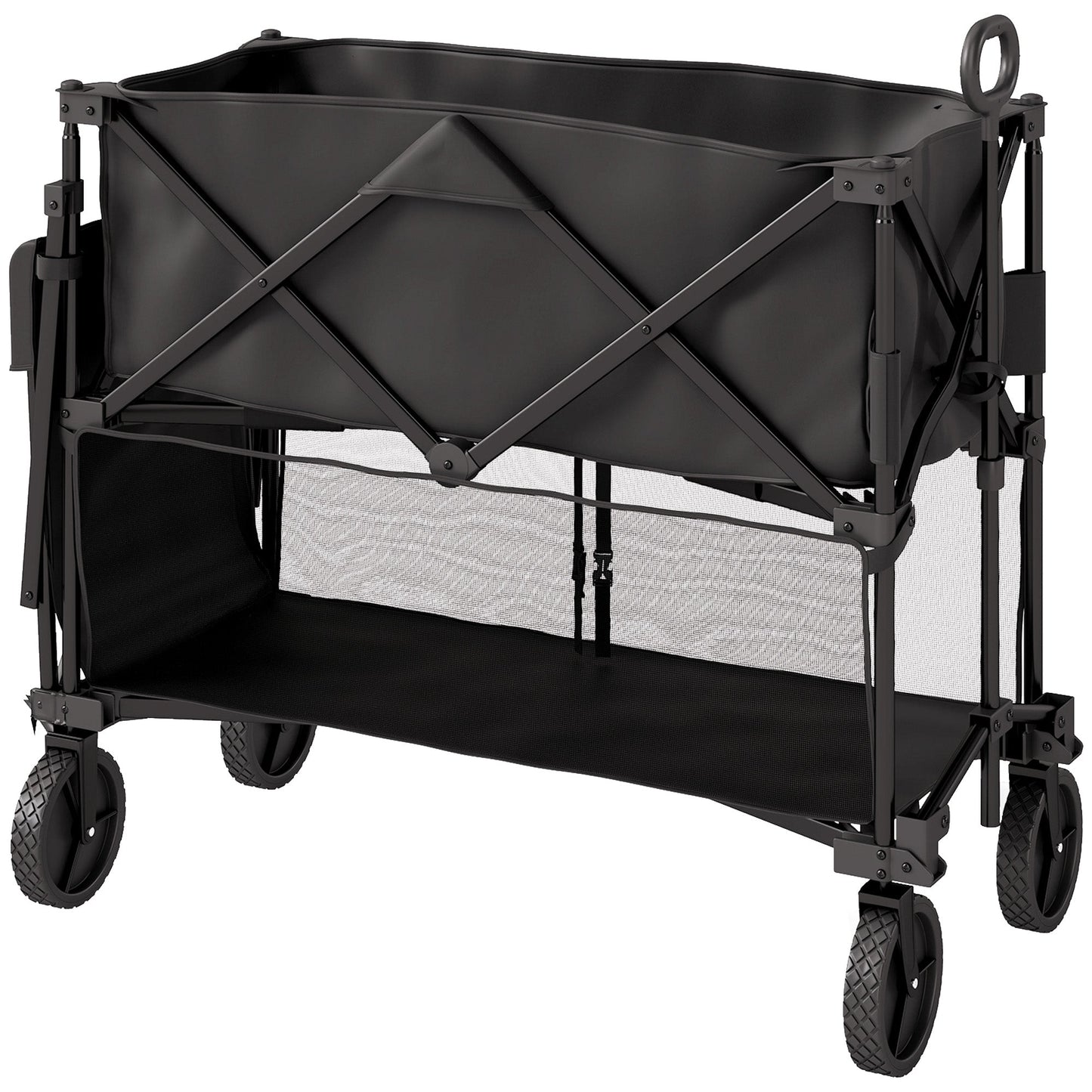 Outsunny Double Decker Folding Trolley on Wheels, 200KG & 350L Capacity Collapsible Wagon Festival Trolley Cart with 134cm Extended for Camping Sports Shopping Garden and Beach, Black