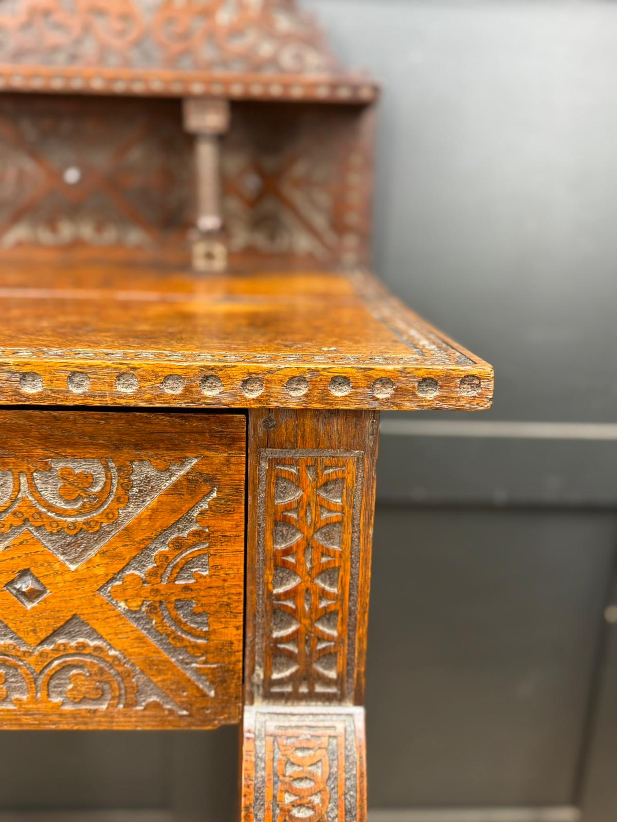 Antique Anglo-Indian Carved Oak Hall Table Sideboard / Antique Console Side Table