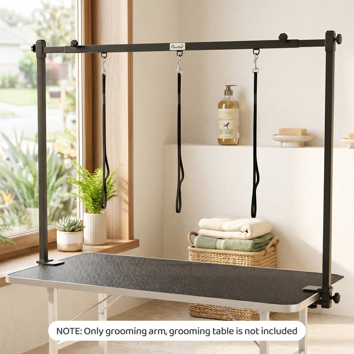 PawHut Dog Grooming Arm Adjustable H-Shape Dog Grooming Table Arm with Clamp and 3 Nooses Black