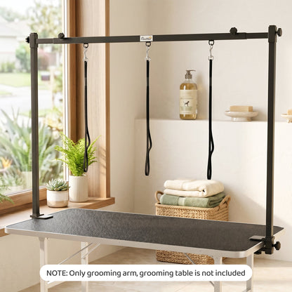 PawHut Dog Grooming Arm Adjustable H-Shape Dog Grooming Table Arm with Clamp and 3 Nooses Black