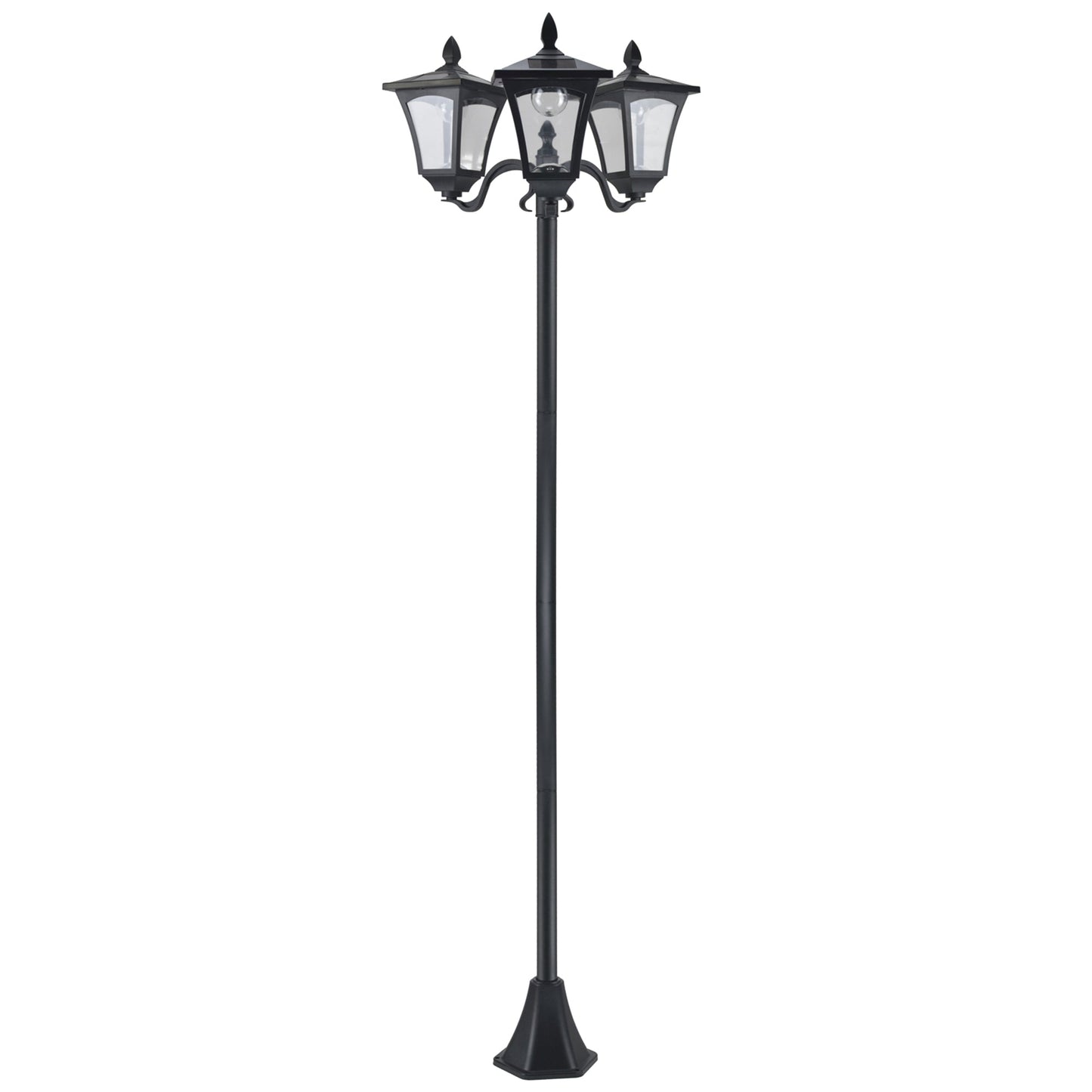 Outsunny 1.8m Traditional Victorian Style 3 Way Head Outdoor Garden Solar Post Lamp Sensor Dimmable LED Lantern Bollard Pathway IP44 – Black