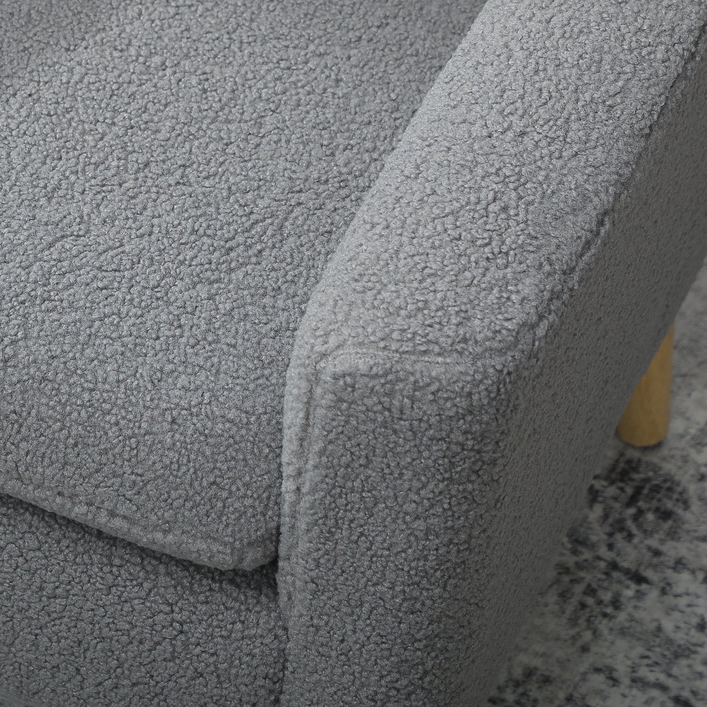 HOMCOM Armchair, Upholstered Accent Chair with Wood Legs and Wide Padded Seat, Teddy Occasional Chair, Grey