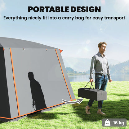 Outsunny 4-6 Man Camping Tent, Double Layer Tunnel Tent with Porch, Living Area and 2 Bedrooms, Sewn in Groundsheet
