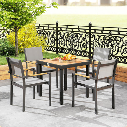 Outsunny 78 cm Garden Dining Table for 4 People, Square Outdoor Coffee End Side Table with Aluminium Legs, Natural Wood Finish
