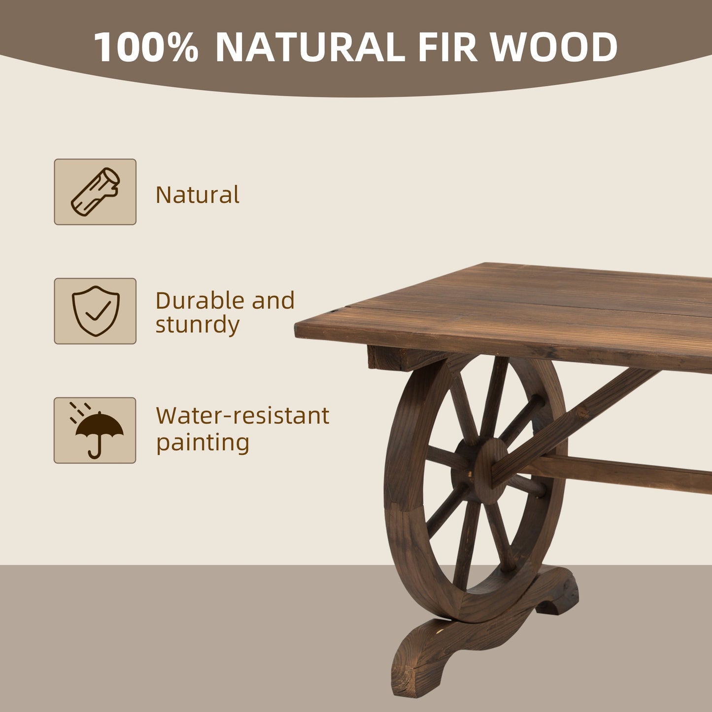 Outsunny Outdoor Garden Coffee Table Dinning Table Patio Display Desk Natural Fir Wood Water-Resistant