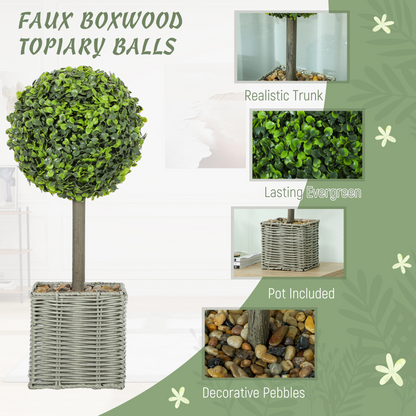 HOMCOM Set of 2 Artificial Plants, 50cm Faux Boxwood Topiary Balls, Green