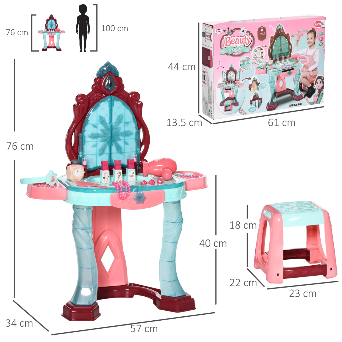 31 Piece Kids Dressing Table w/ Magical Princess Mirror, Light and Music