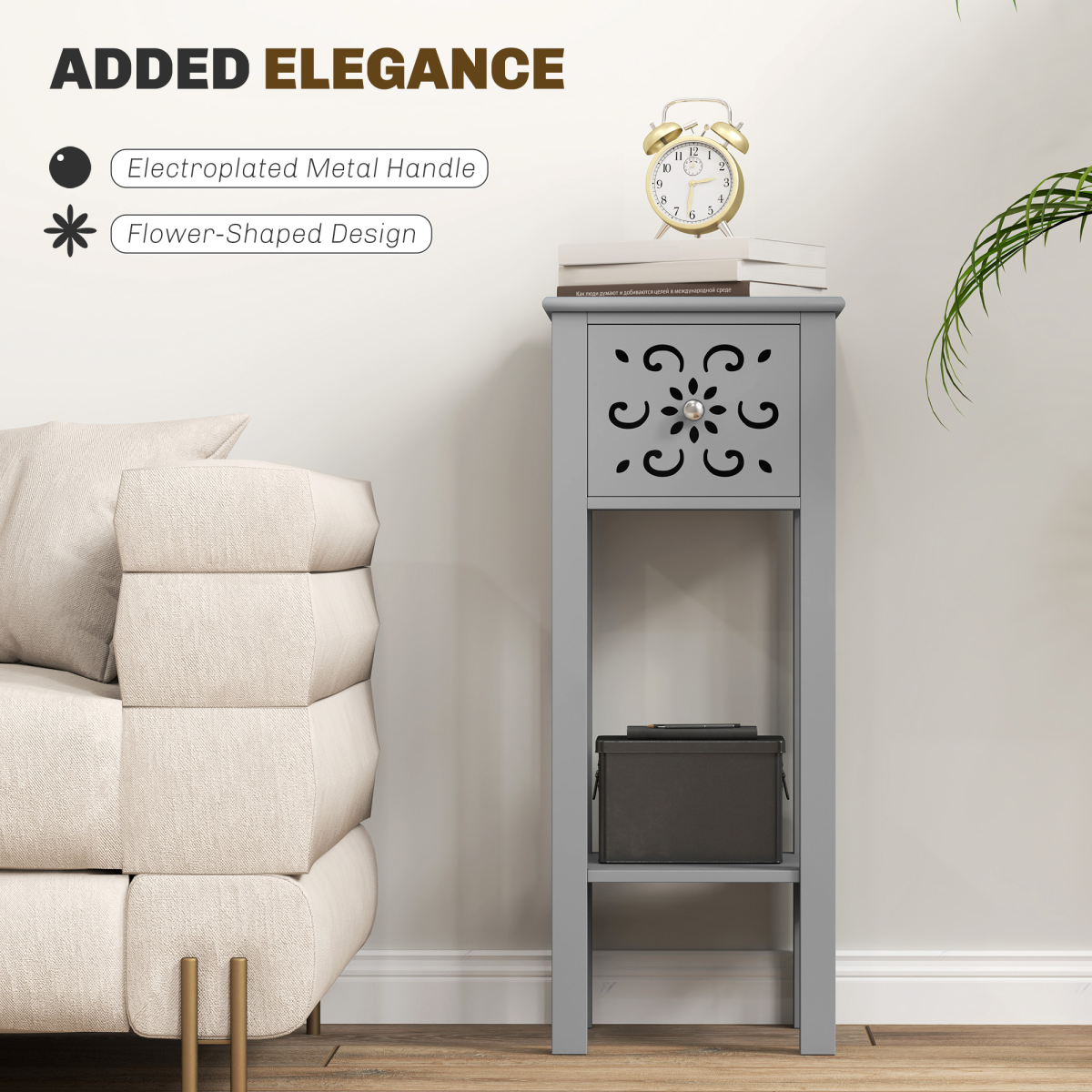Elegant Floral Design Grey MDF Storage Unit Set - Durable & Stylish