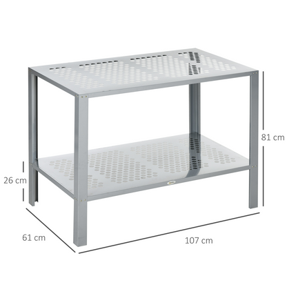 Outsunny 2-Tier Plant Stand Storage Organizer Steel Display Shelf for Patio