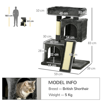 Cat Rest & Play Activity Tree w/ 2 House Perch Scratching Post Black Pawhut