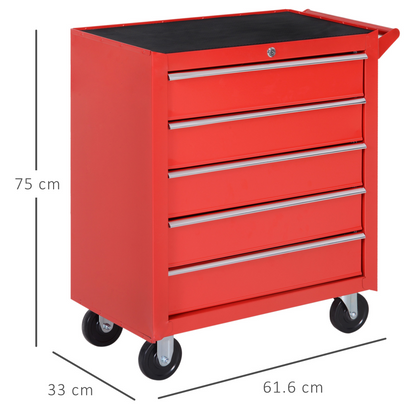 Roller Tool Cabinet Storage Box 5 Drawers Wheels Caster Garage Workshop Red
