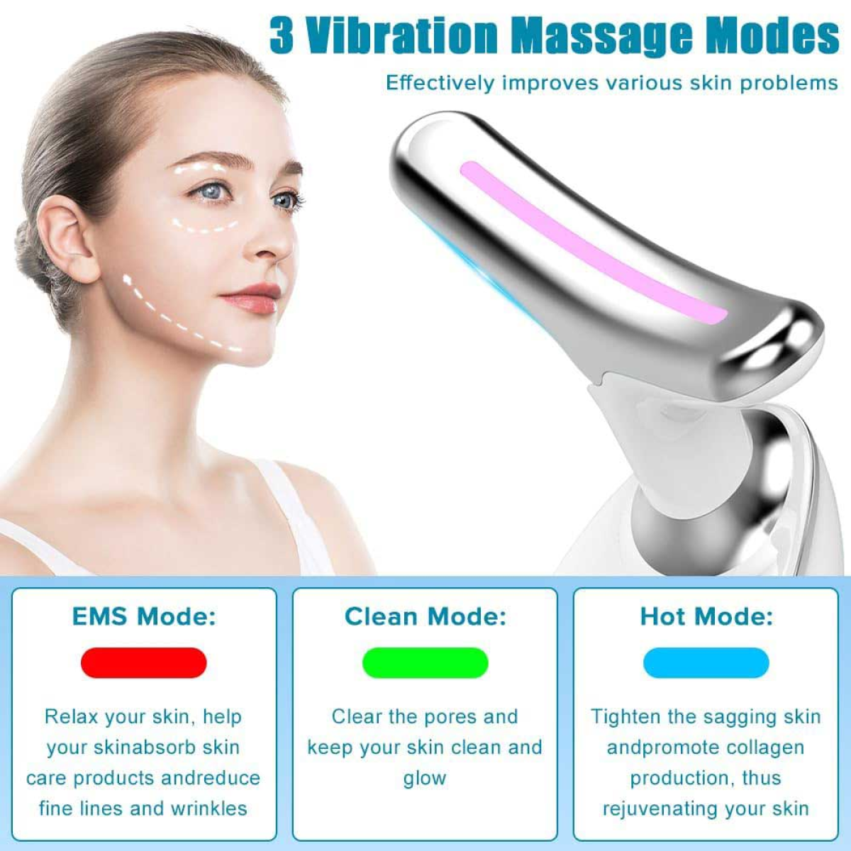 Neck Face Massager Face Sculpting Tool 3 Colour Modes and Vibration for Facial Massager for Double Chin - Black