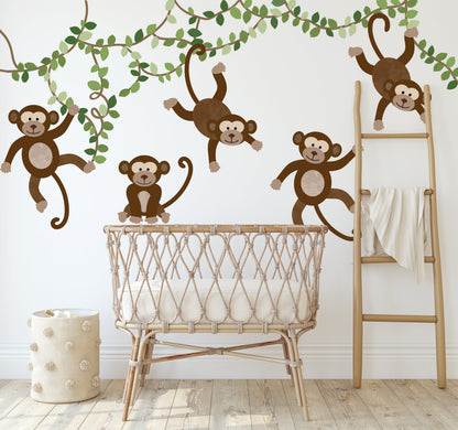 Extra Monkeys, Vines & Leaves -  Repositionable Wall Decals Add-on Set
