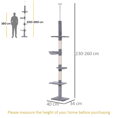 Cat Tree Scratching 5-Tier Kitty Tower  Floor to Ceiling  Adjustable Pawhut