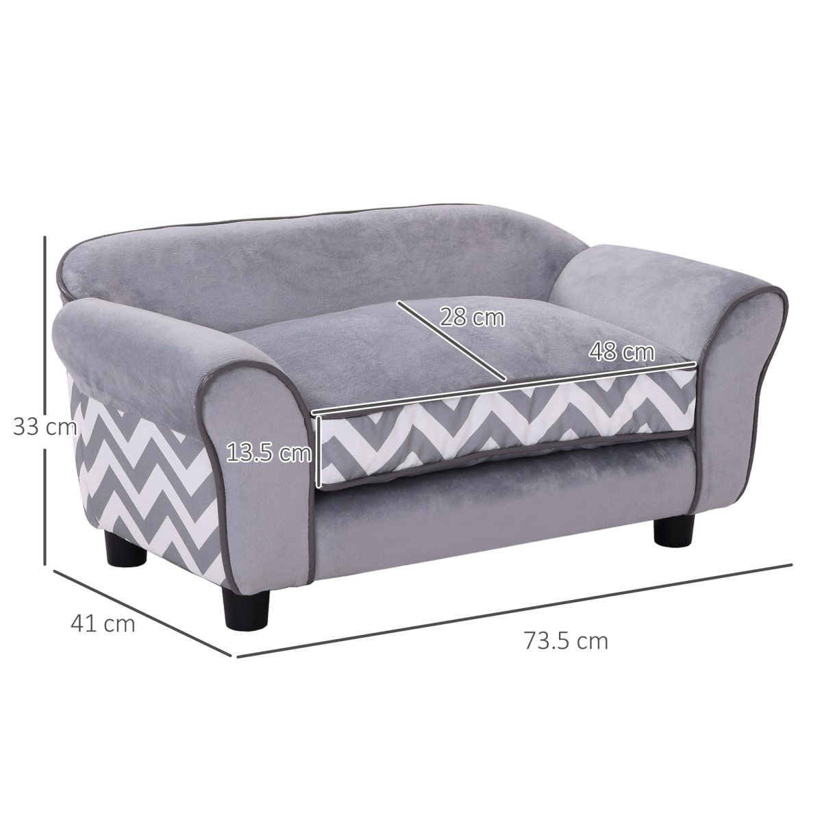 Dog Sofa Cat Couch Bed for XS Dogs w/ Removable Sponge Cushion - Grey