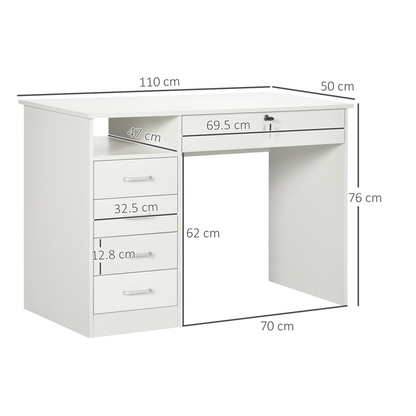 Computer Desk Writing Desk with Five Drawers for Home Office White
