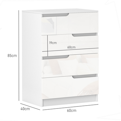 HOMCOM 4 Drawer Chest of Drawers for Bedroom, 60 x 40 x 85cm, White