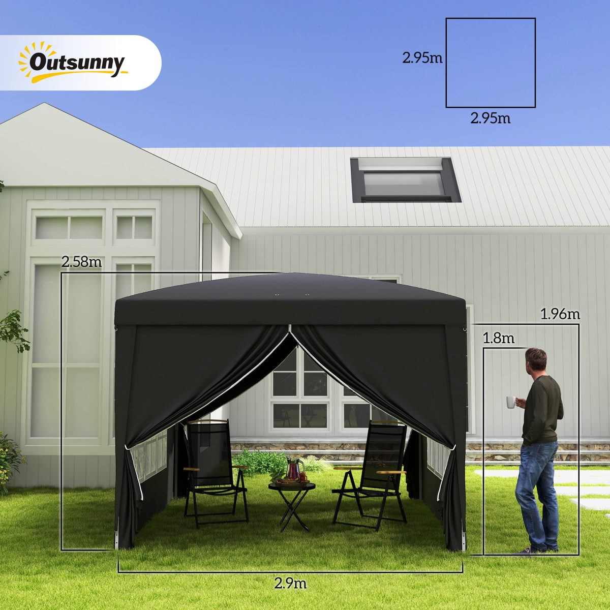 3mx3m Pop Up Gazebo Party Tent Canopy Marquee with Storage Bag Black