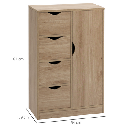 HOMCOM Freestanding Bathroom Cabinet with 4 Drawers and Door Cupboard Natural