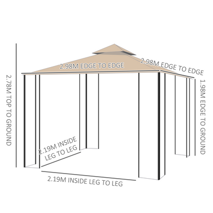Outsunny 3x3m Outdoor Gazebo Tent W/Netting, 2-tier Roof