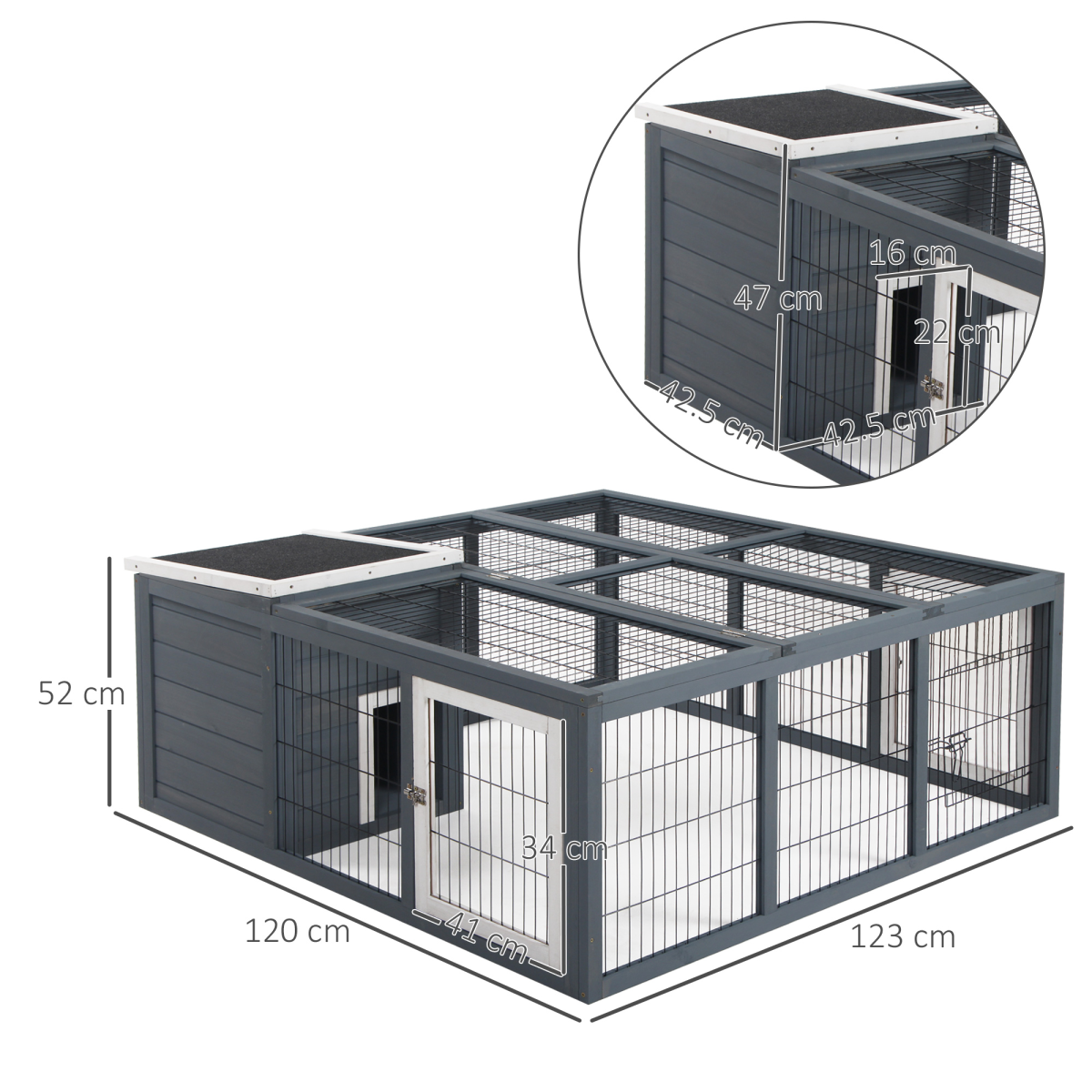 Rabbit Run Small Animal Hutch Guinea Pig House with Openable Main House & Roof