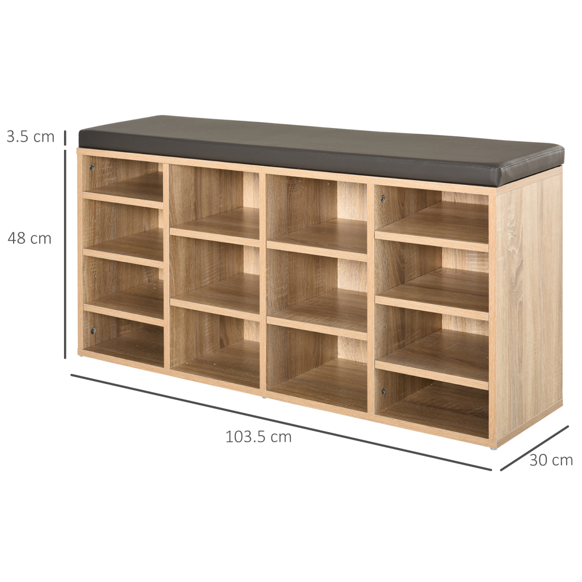 Multi-Storage Shoe Rack 14 Compartments Cushion Moving Shelves  Brown