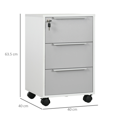 3-Drawer Locking File Cabinet Mobile Chest of Drawers Side Table Wheels