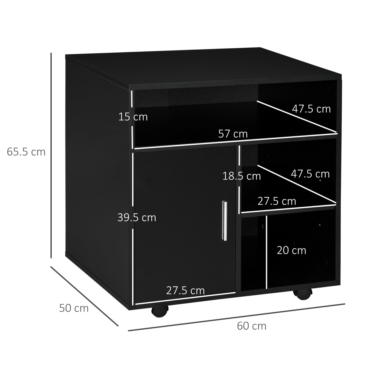 Multi-Storage Printer Unit Office Organisation w/ 5 Compartments Black HOMCOM