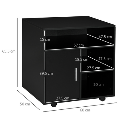 Multi-Storage Printer Unit Office Organisation w/ 5 Compartments Black HOMCOM