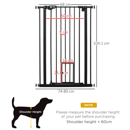 Extra Tall Dog Gate with Cat Door Auto Close for Stairs 74-80 cm Wide Pawhut