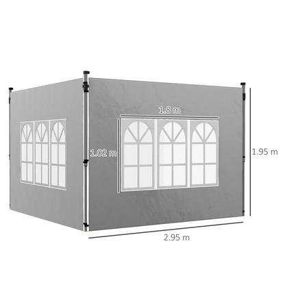 Outsunny Gazebo Side Panels for 3x3(m) or 3x4m Pop Up Gazebo, 2 Pack, Grey