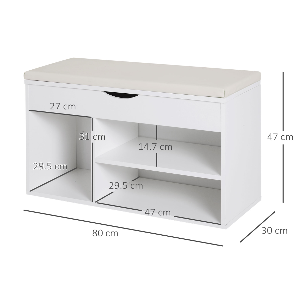HOMCOM Wooden Shoes Cabinet Bench Hidden Storage Padded Seat Organiser White